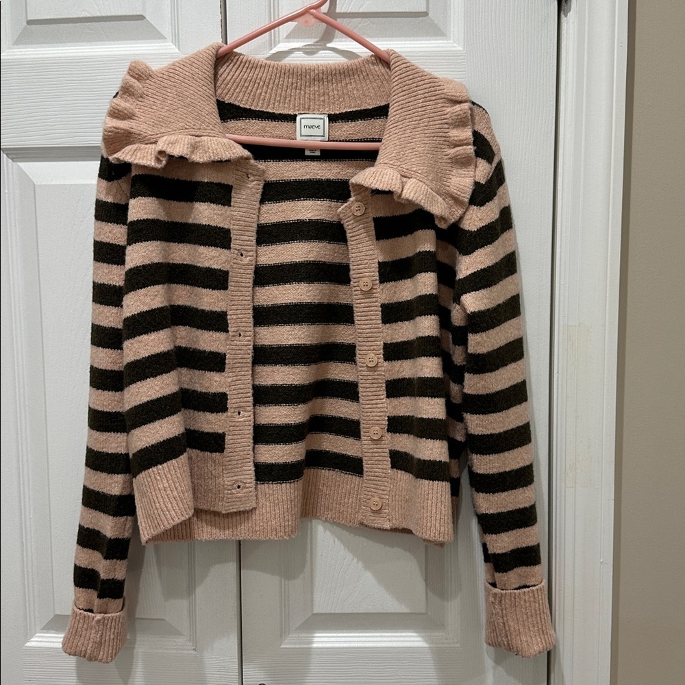 Maeve Ruffle collar cardigan sweater